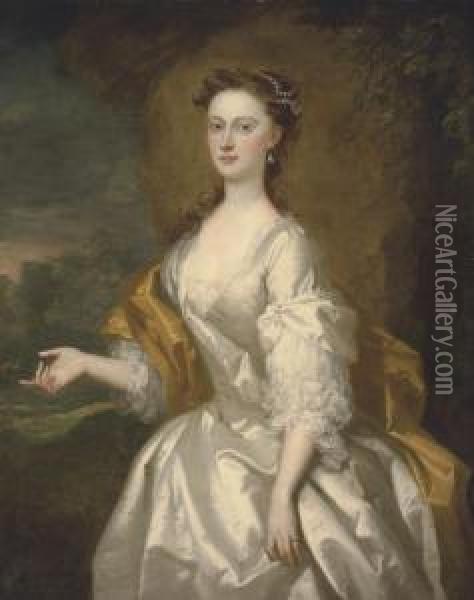 Portrait Of Miss Rachel Long Oil Painting - John Vanderbank