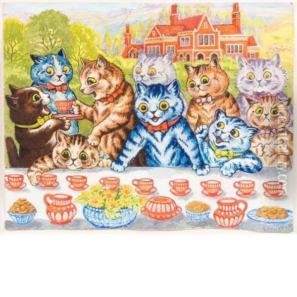The Cats Teaparty Oil Painting - Louis William Wain