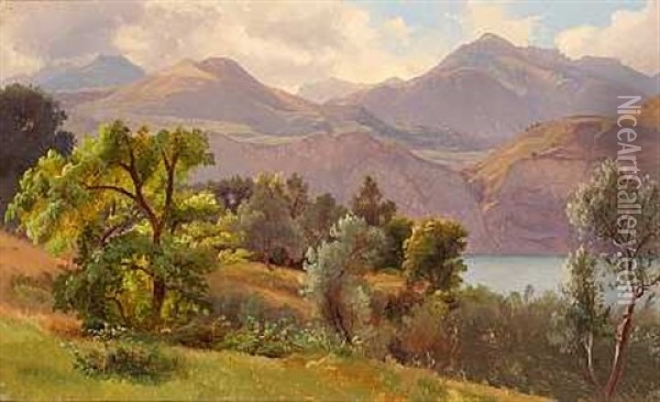 Ved Lago Di Como Oil Painting - Johann Hermann Carmiencke