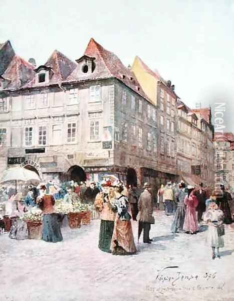 Havelska Ulice and Melantrichova Ulice Prague Oil Painting - Vaclav Jansa