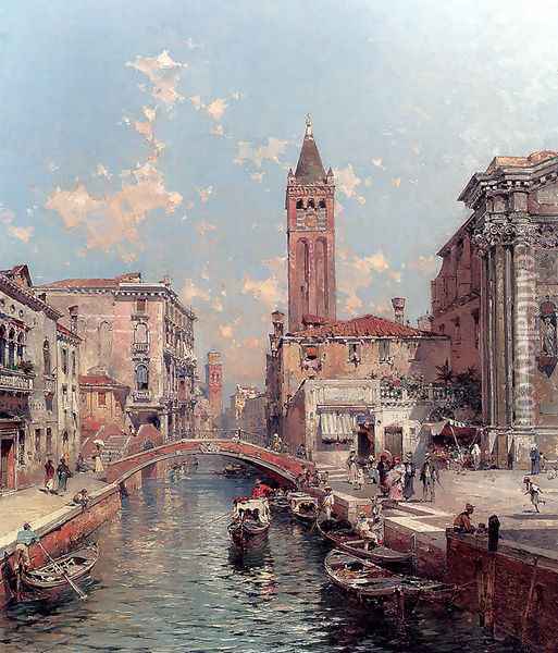 Rio Santa Barnaba, Venice Oil Painting - Franz Richard Unterberger