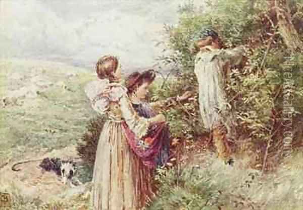 Children picking blackberries Oil Painting - Myles Birket Foster