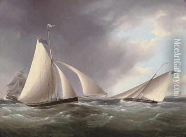 Cutters Racing In The Channel Off The Seven Sisters Oil Painting - Thomas Buttersworth