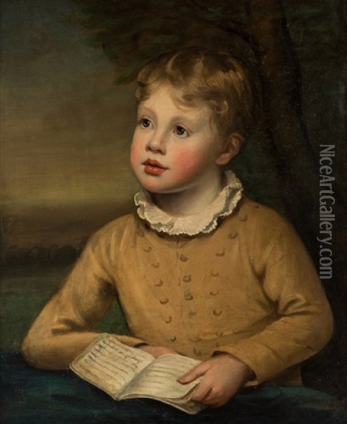 A Young Boy Reading Oil Painting - Sir William Beechey