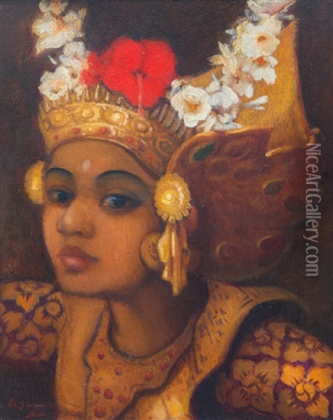 Portrait Of A Balinese Legong Dancer Oil Painting - Charles Sayers