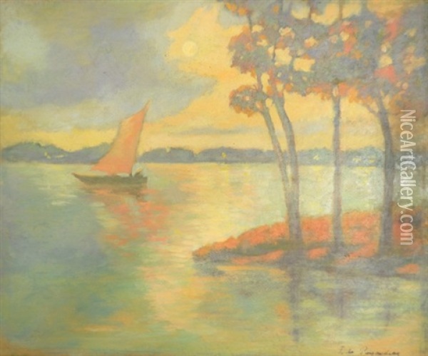 Sailing At Sunset Oil Painting - Ferdinand du Puigaudeau