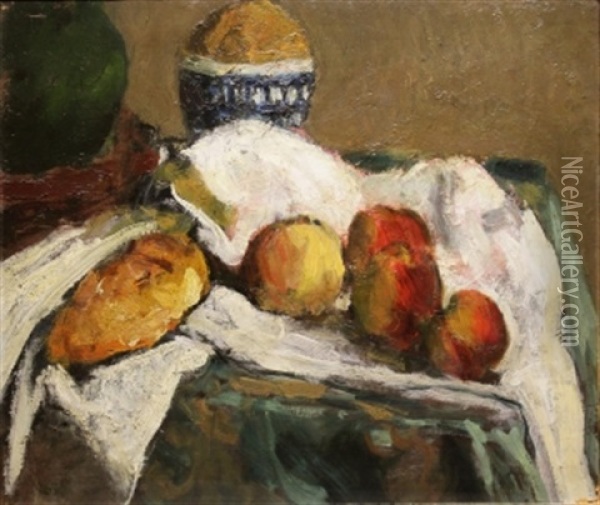 Still Life With Apples On A White Cloth Oil Painting - Roderic O'Conor