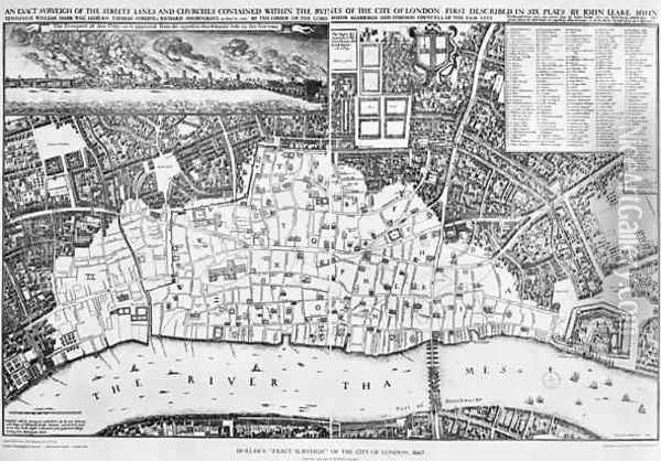 Map of the area of London burnt out by the Great Fire of 1666 Oil Painting - Wenceslaus Hollar
