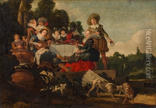 Noble Society Outdoors Oil Painting - Dirck Hals