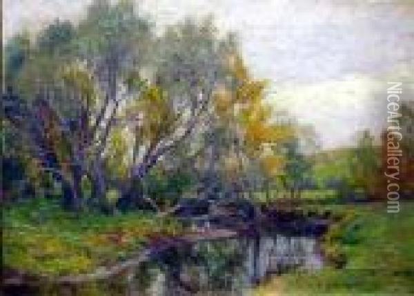 A Bend In The Stream Oil Painting - Hugh Bolton Jones