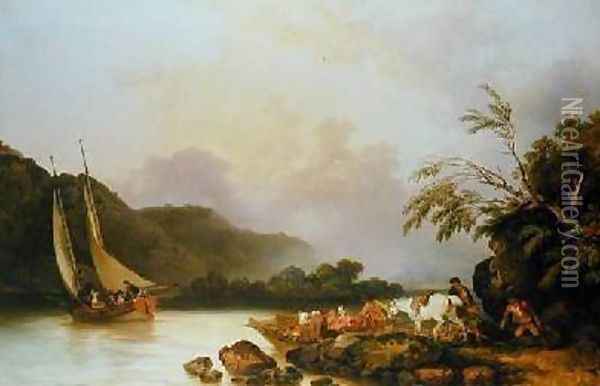 Belle Isle Windermere in a Calm 1786 Oil Painting - Philip Jacques de Loutherbourg