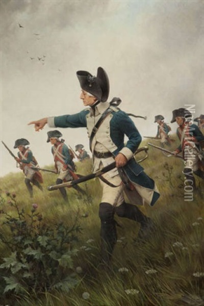 Jersey-bleus En Eclaireurs/(guerre De L'independance Americaine/1783) Oil Painting - Theophile (Marie Francoise) Lybaert