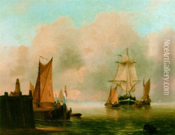 Shipping In A Calm Oil Painting - Govert Van Emmerik