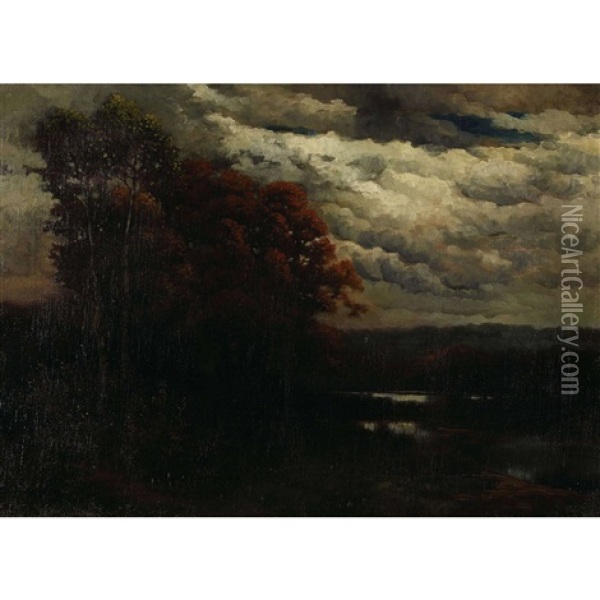 Abendliche Uferpartie Oil Painting - Traugott Hermann Ruedisuehli