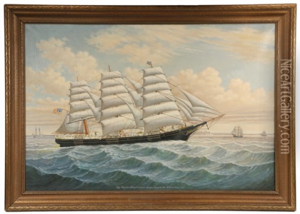 Ship 'iroquois'; Albert V. Nickels, Master, Searsport, Me.; Built At Bath, 1881. Oil Painting - Percy A. Sanborn