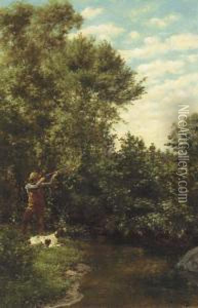 Woodcock Shooting Over A Stream Oil Painting - John Martin Tracy