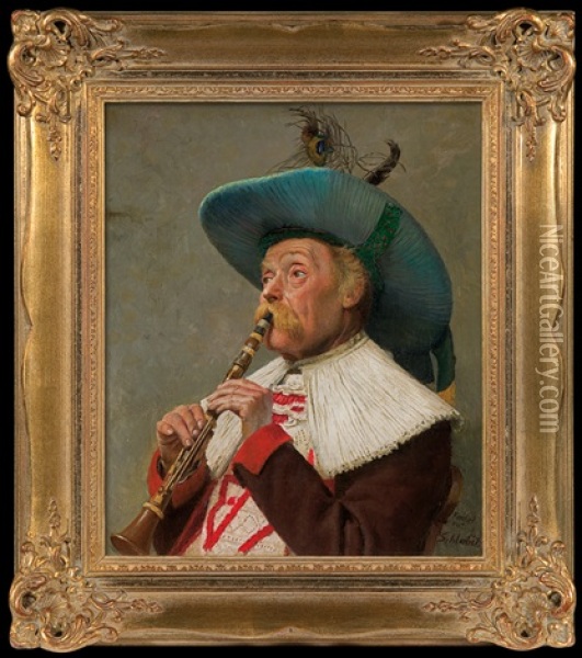 Playing Clarinet Oil Painting - Adolf Schlabitz