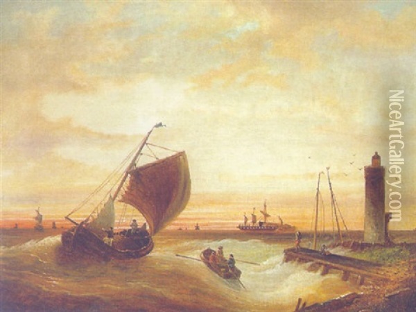 Abendstimmung Im Hafen Oil Painting - Elias Pieter van Bommel