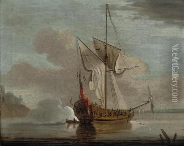 An Admiralty Yacht Firing A Salute Off Upnor Castle On The Medway Oil Painting - Francis Swaine