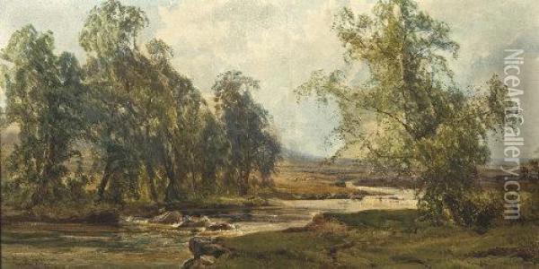 River Landscape With Cattle Oil Painting - John Faulkner
