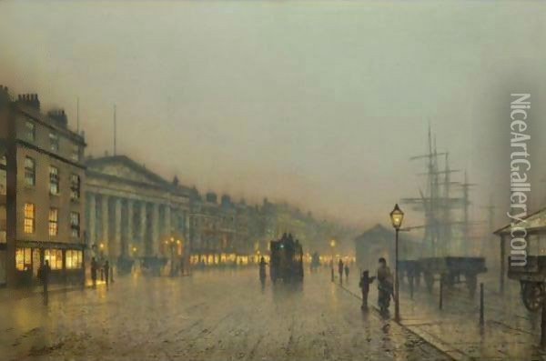 Liverpool Custom House And Wapping Oil Painting - John Atkinson Grimshaw