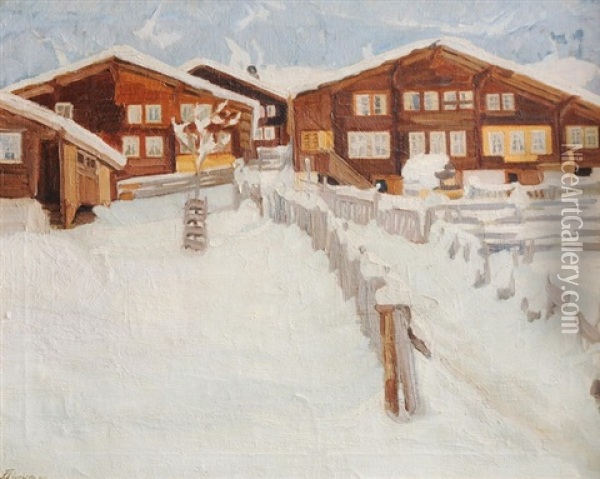 Bergdorf Im Schnee Oil Painting - Franz Jakob Elmiger
