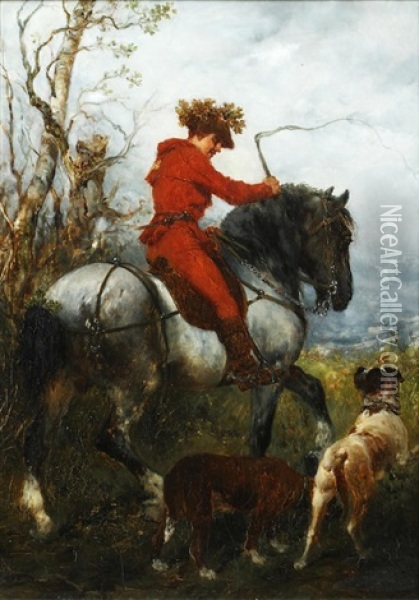Huntsman And Hounds Oil Painting - Julius Schgoer