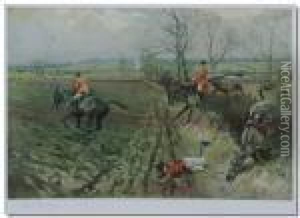 Edwards, Thebelvoir, Hunting Scene, Coloured Print, Pencil Signed Oil Painting - Lionel Louis Edwards