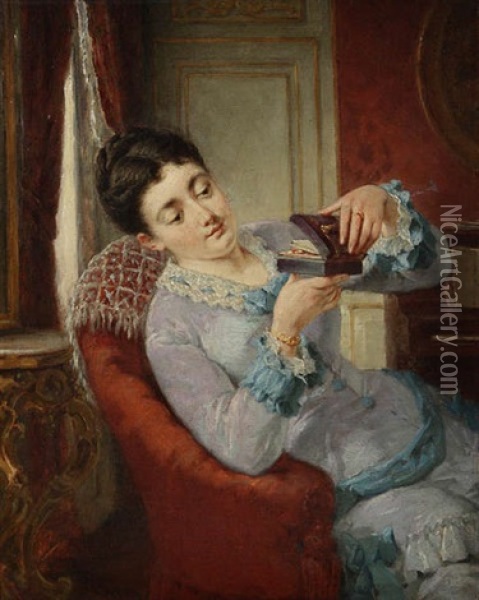 Jeune Femme Dans Un Interieur Bourgeois Tenant Une Boite A Lettres Oil Painting - Lionel-Oscar Baes