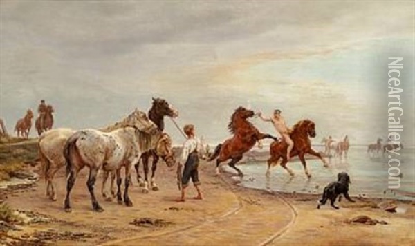 Heste, Som Rides Til Svomning Oil Painting - Theodor Philipsen