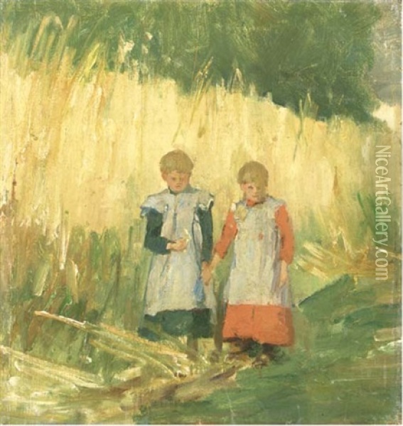 Sisters: A Walk Through A Field In Summer (+ 5 Others; 6 Works, 1 Sgd.) Oil Painting - Eduard Frankfort