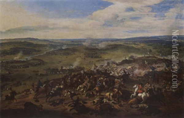 The Battle At Blenheim, Near Hochstadt (bavaria), 13 August 1704 Oil Painting - Jan van Huchtenburg