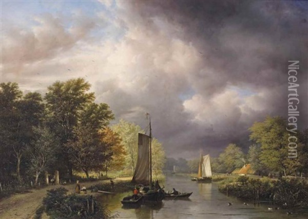 River View With Thunderclouds Oil Painting - George Gillis van Haanen