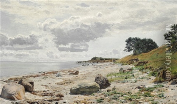 At The Beach Near Aarhus Oil Painting - Janus la Cour