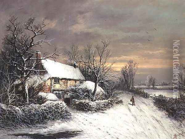 A Cottage in Winter Oil Painting - William Oliver Stone