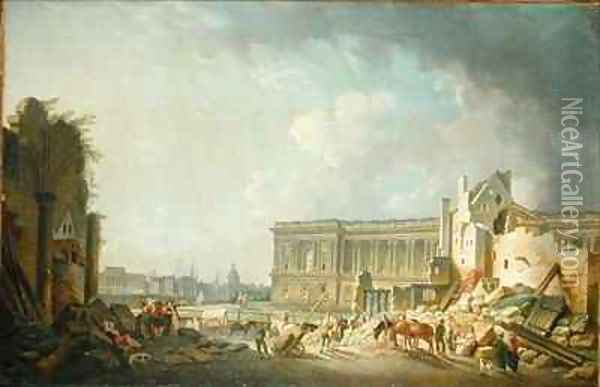 Clearing the Colonnade of the Louvre Oil Painting - Pierre-Antoine Demachy