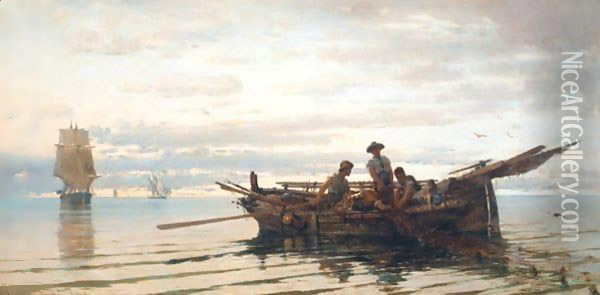 Hauling In The Catch Oil Painting - Constantinos Volanakis
