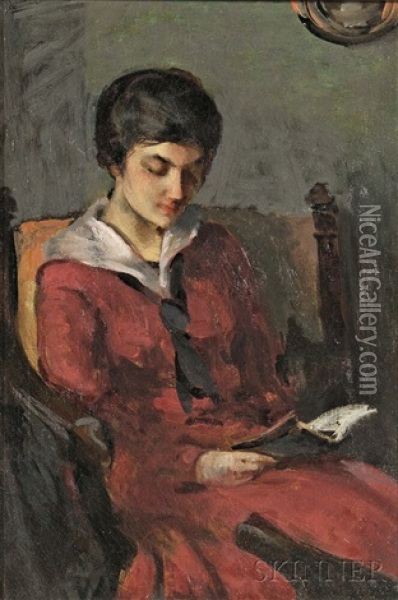 Girl Reading Oil Painting - Charles Hovey Pepper