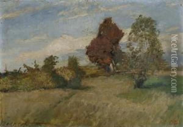 Landscape With Two Trees. Circa 1893. Oil Painting - Otto Modersohn