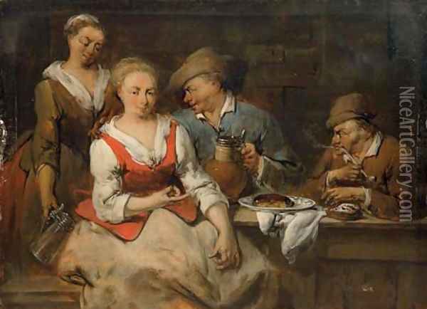 Mixed company smoking and drinking in an interior Oil Painting - Jan Baptist Lambrechts