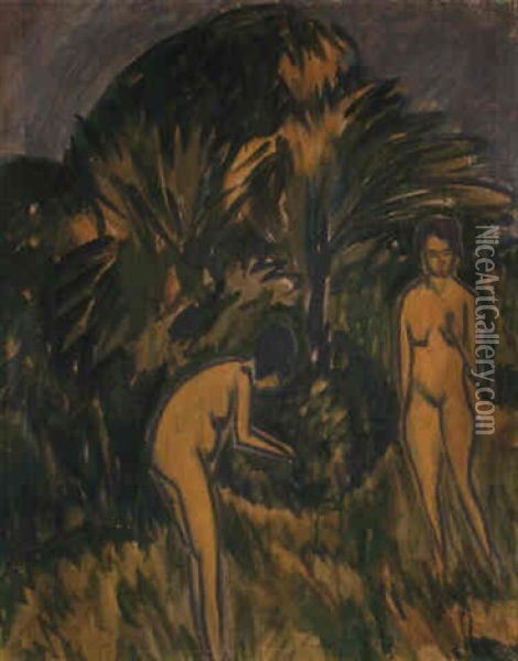 Zwei Weibliche Akte Unter Baumen Oil Painting - Ernst Ludwig Kirchner