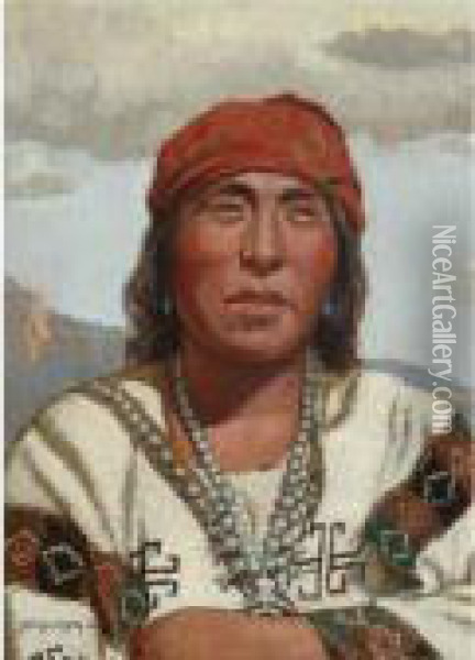 Taos Indian Oil Painting - Carl Oscar Borg