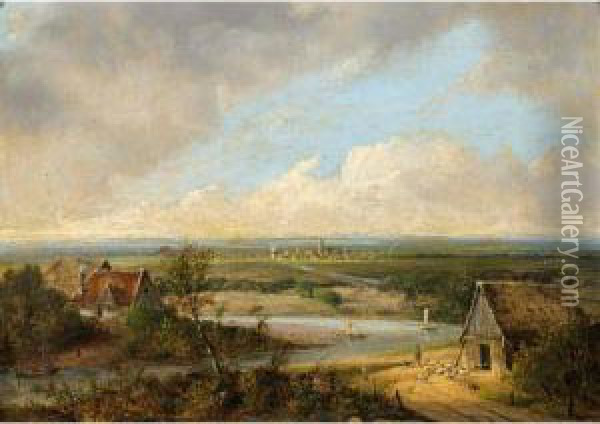 A Panoramic Landscape Oil Painting - Coenraad Alexander Weerts