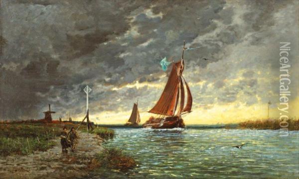 Bateaux Sur La Meuse Oil Painting - Auguste-Paul-Charles Anastasi
