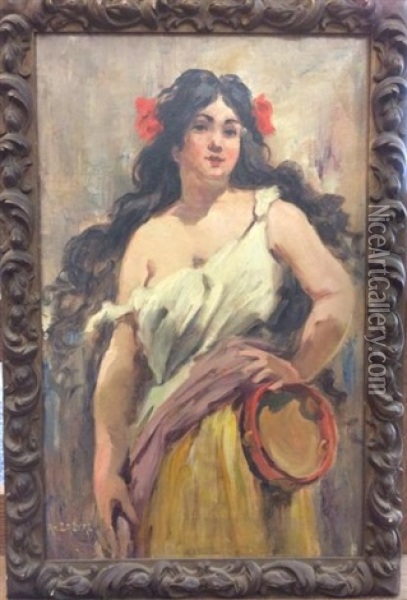 Femme Au Tambourin Oil Painting - Adolphe Lalire LaLyre