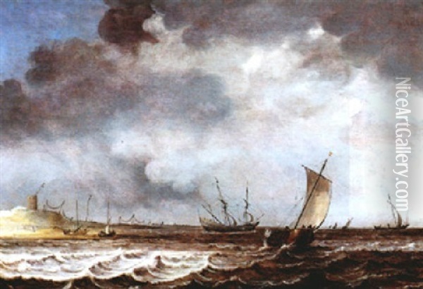 Segelschiffe Vor Der Kuste Auf Bewegter See Oil Painting - Julius Porcellis