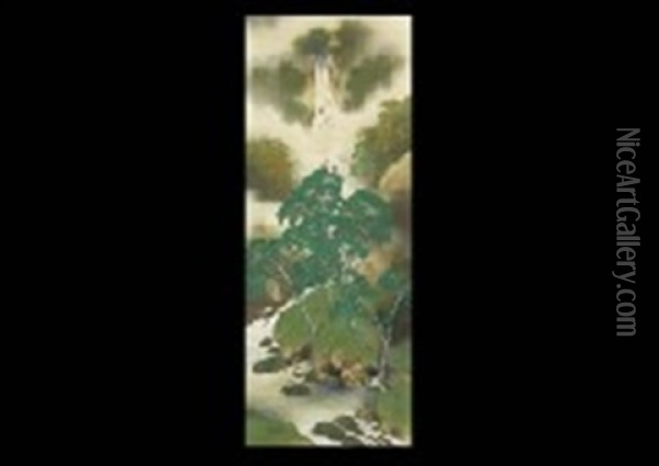 Waterfall Oil Painting - Manshu Kawamura