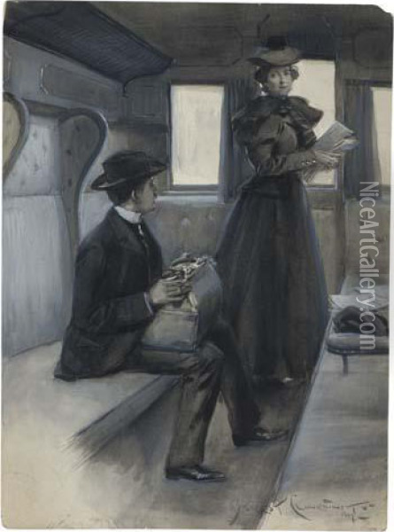 Conversation In A Train Berth Oil Painting - Benjamin West Clinedinst