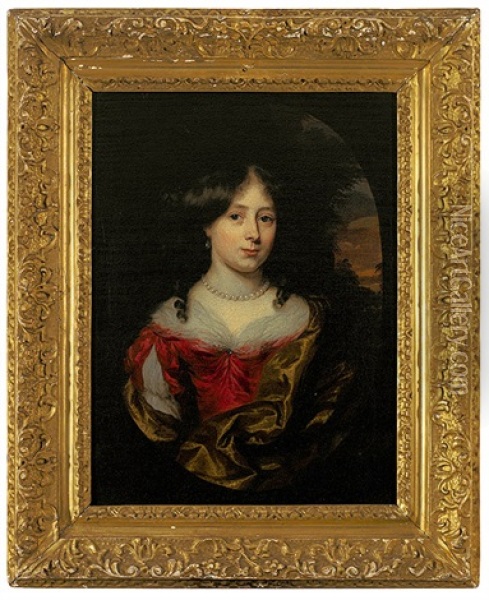 Portrait Einer Jungen Frau In Prachtvollem Gewand Mit Perlenkette Und Perl-pendeloque Oil Painting - Nicolaes Maes