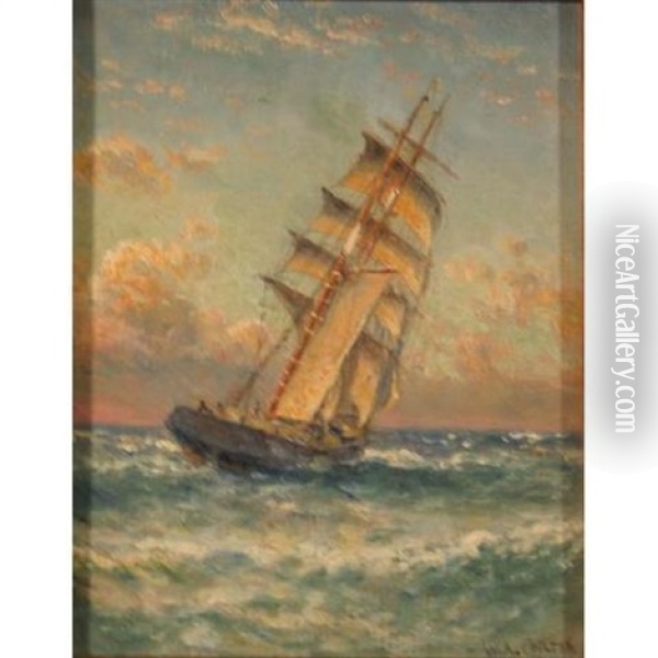 A Brigantine Running Before The Wind Oil Painting - William Alexander Coulter